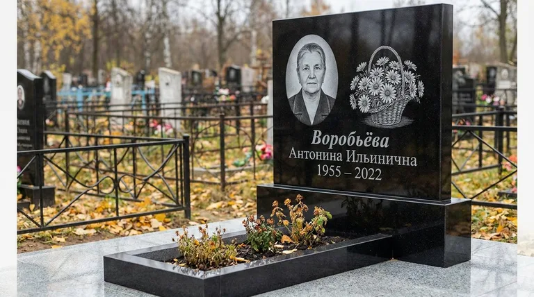 Памятник с гравировкой ромашек — выполненная работа «Воробьёва» в Перми