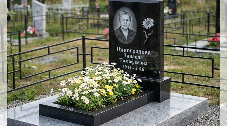 Памятник с гравировкой ромашек — выполненная работа «Виноградова» в Перми