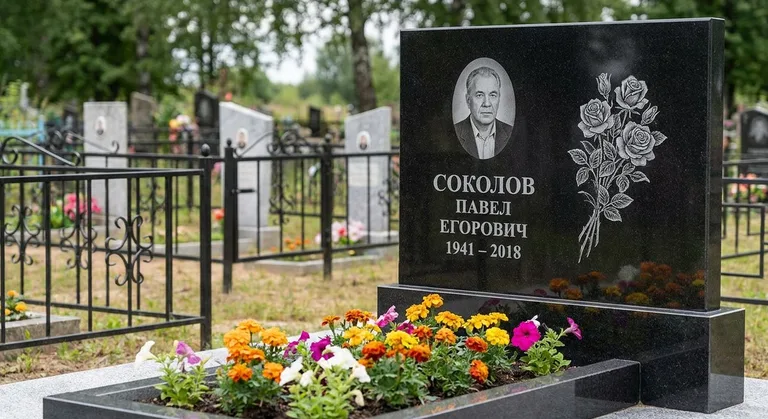 Памятник с гравировкой роз — выполненная работа «Соколов» в Перми