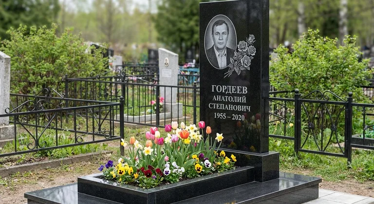Памятник с гравировкой роз — выполненная работа «Гордеев» в Перми