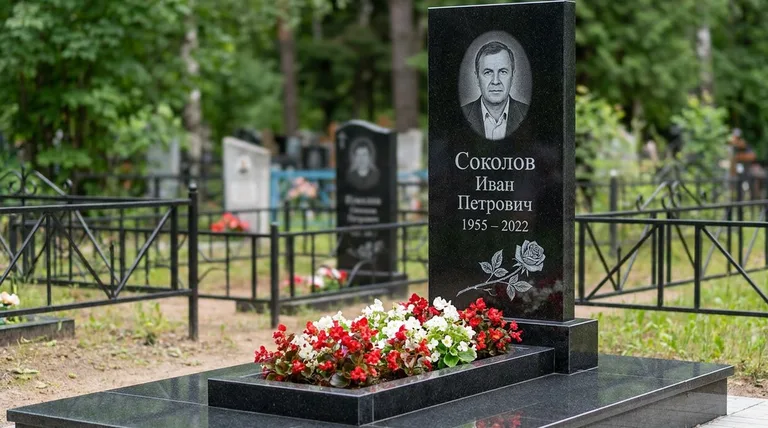Памятник с гравировкой роз — выполненная работа «Соколов» в Перми