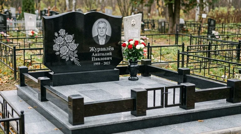 Памятник с гравировкой роз — выполненная работа «Журавлёв» в Перми