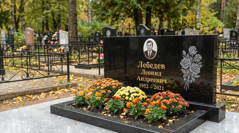 Памятник с гравировкой роз — выполненная работа «Лебедев» в Перми