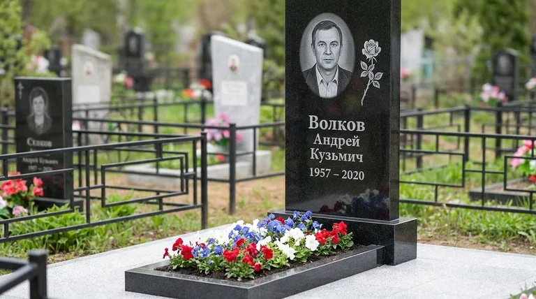 Памятник с гравировкой роз — выполненная работа «Волков» в Перми