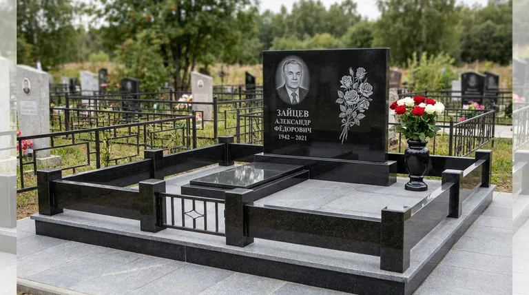 Памятник с гравировкой роз — выполненная работа «Зайцев» в Перми