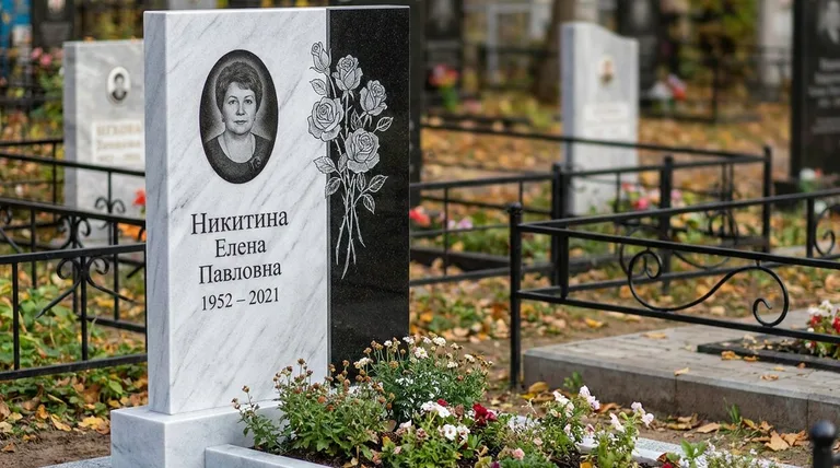 Памятник с гравировкой роз — выполненная работа «Никитина» в Перми