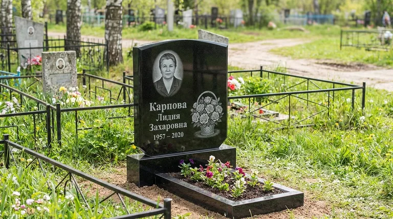 Памятник с гравировкой роз — выполненная работа «Карпова» в Перми
