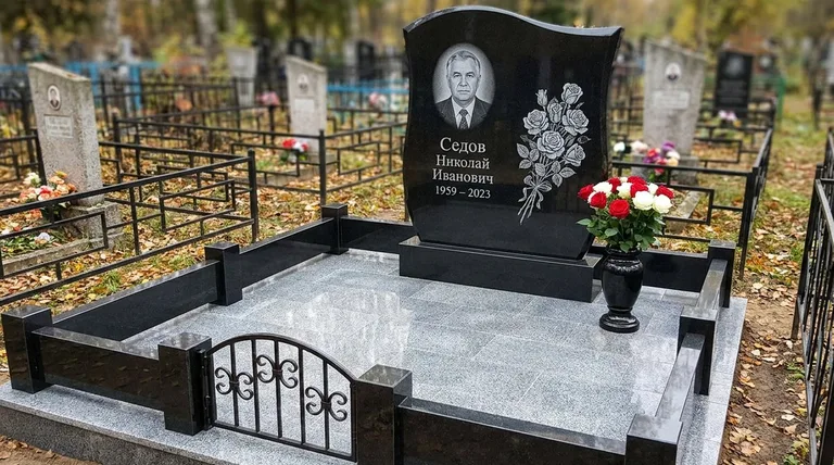 Памятник с гравировкой роз — выполненная работа «Седов» в Перми