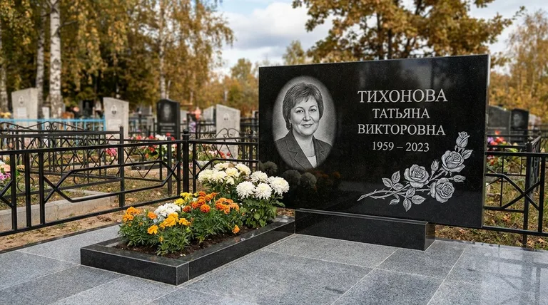 Памятник с гравировкой роз — выполненная работа «Тихонова» в Перми