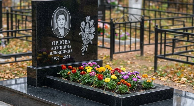 Гравировка тюльпанов на памятник в Перми — пример работы на граните