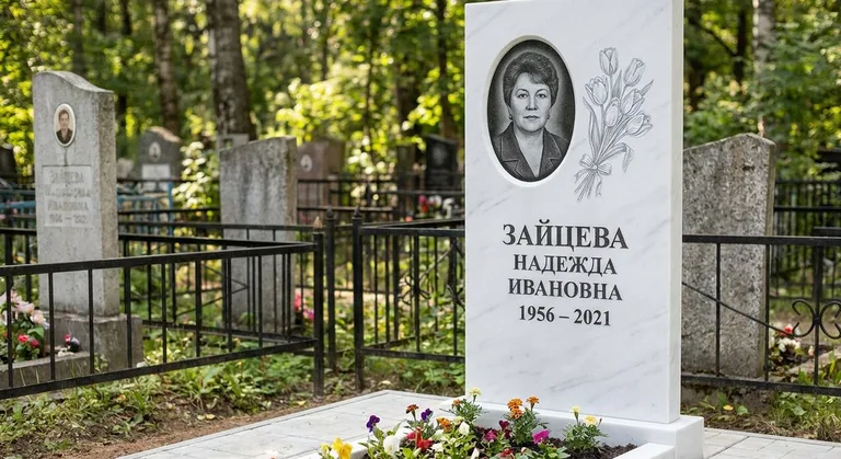 Памятник с гравировкой тюльпанов — выполненная работа «Зайцева» в Перми