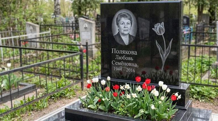 Памятник с гравировкой тюльпанов — выполненная работа «Полякова» в Перми