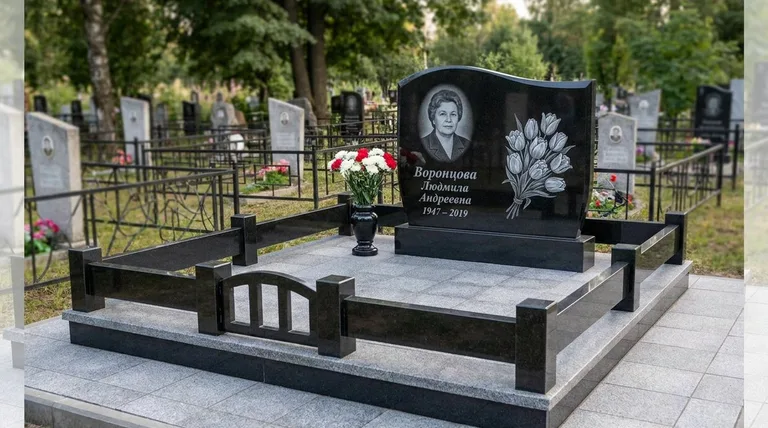 Памятник с гравировкой тюльпанов — выполненная работа «Воронцова» в Перми
