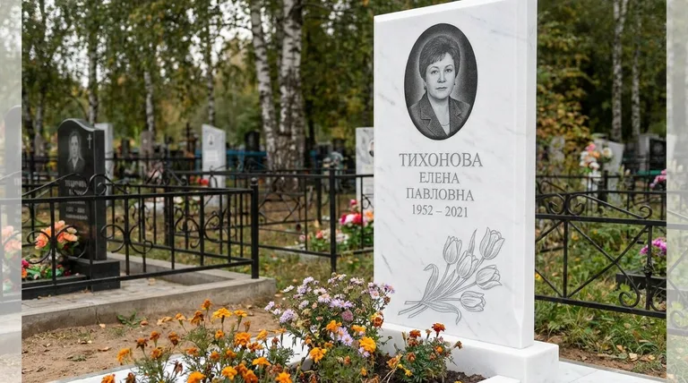 Памятник с гравировкой тюльпанов — выполненная работа «Тихонова» в Перми
