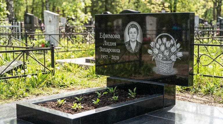 Памятник с гравировкой тюльпанов — выполненная работа «Ефимова» в Перми