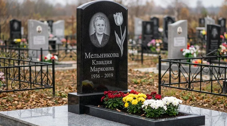 Памятник с гравировкой тюльпанов — выполненная работа «Мельникова» в Перми