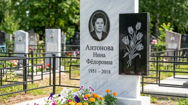 Памятник с гравировкой тюльпанов — выполненная работа «Антонова» в Перми
