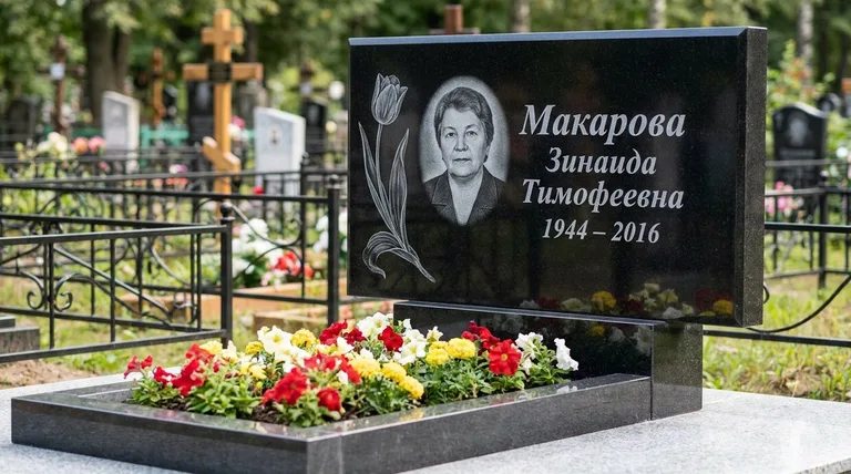 Памятник с гравировкой тюльпанов — выполненная работа «Макарова» в Перми