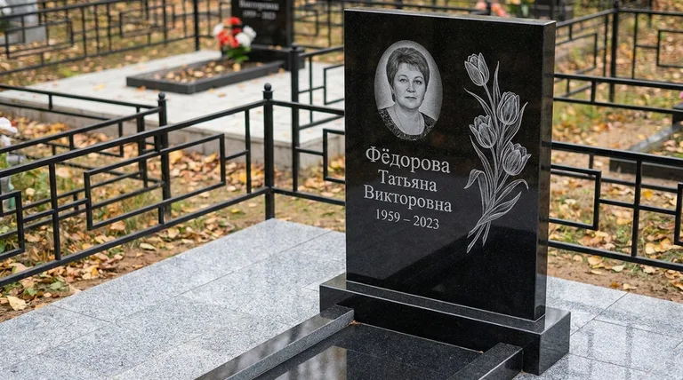 Памятник с гравировкой тюльпанов — выполненная работа «Фёдорова» в Перми