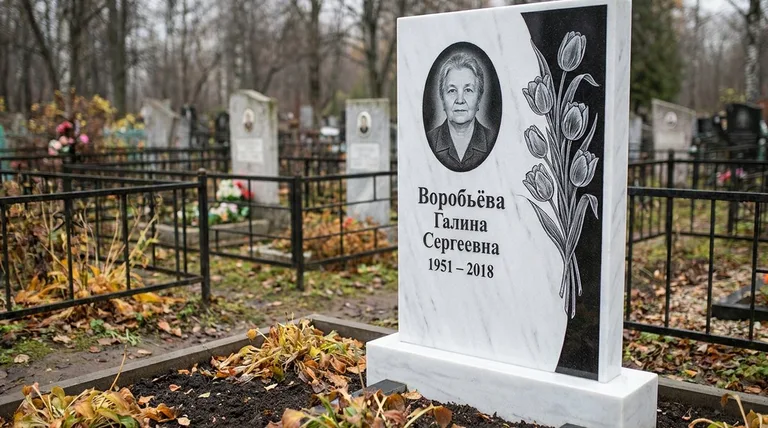 Памятник с гравировкой тюльпанов — выполненная работа «Воробьёва» в Перми