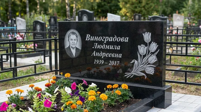 Памятник с гравировкой тюльпанов — выполненная работа «Виноградова» в Перми