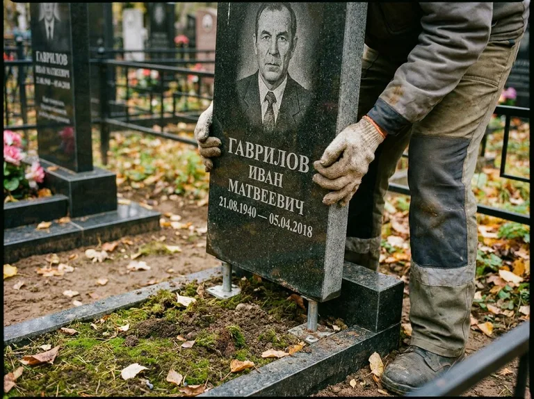 Демонтаж гранитного памятника (стелы) с могилы в Перми
