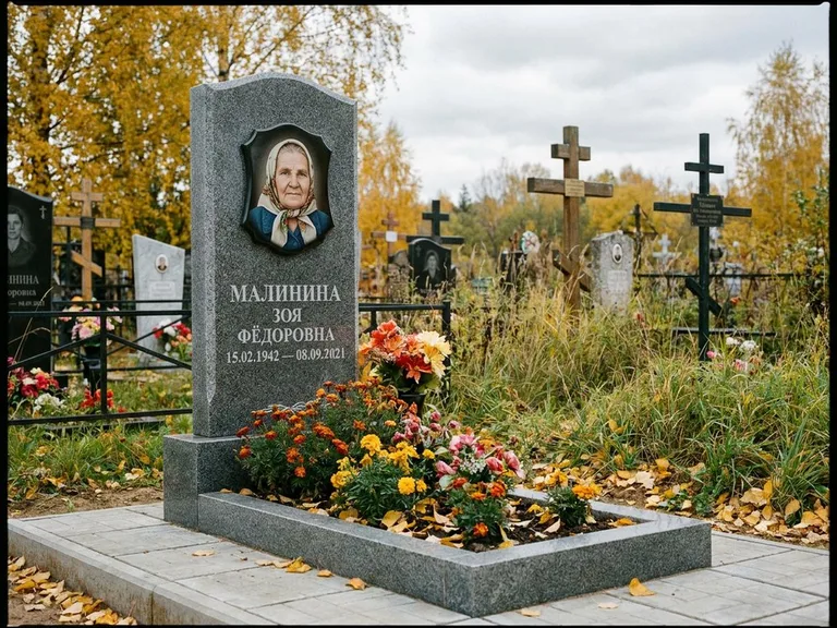 Чёрно-белый керамический портрет на памятнике в Перми