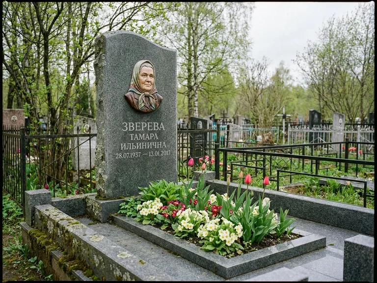 Керамический портрет на летнем кладбище в Перми