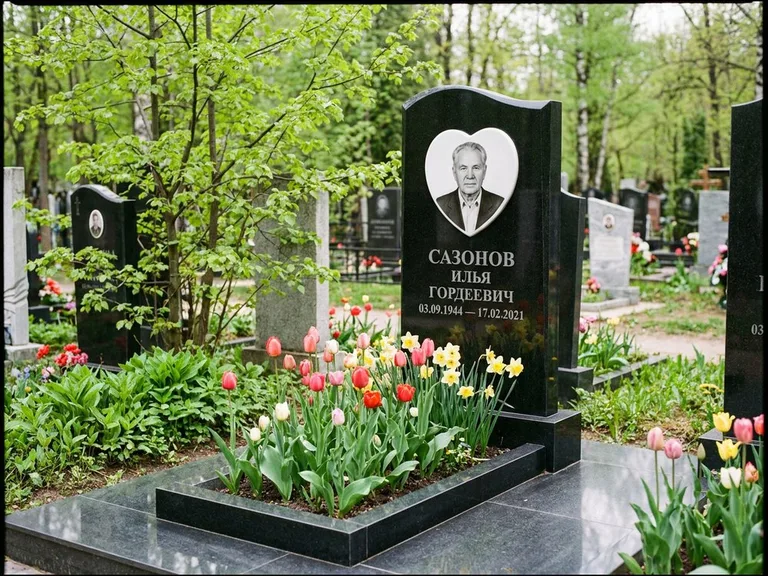 Цветной керамический портрет на памятнике в Перми