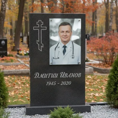 Портрет на стекле 180×240 мм на чёрной стеле в Перми