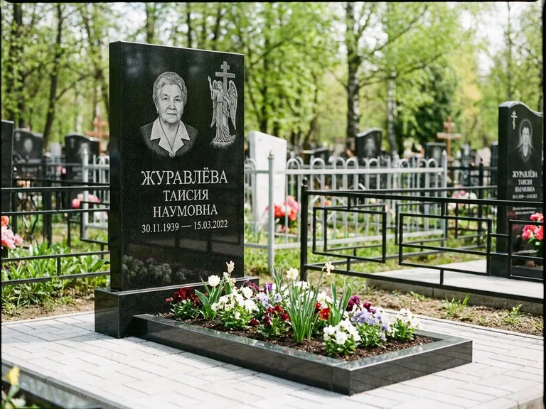 Памятник с гравировкой ангела — гравировка ангела с голубем по диагонали стелы, работа «Журавлёва» в Перми