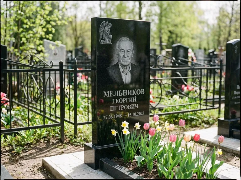 Памятник с гравировкой ангела — гравировка ангела с голубем по диагонали стелы, работа «Доронин» в Перми
