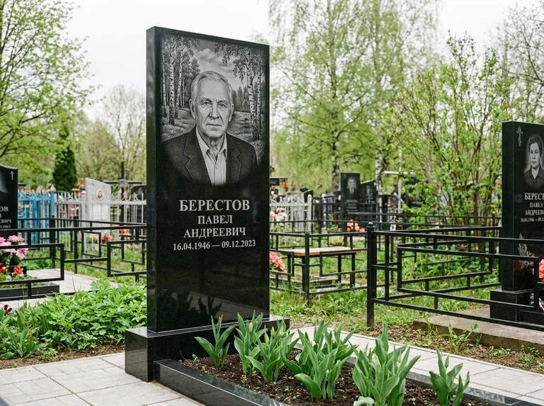 Памятник с гравировкой берёзы — гравировка берёзовой рощи в глубину, работа «Берестов» в Перми