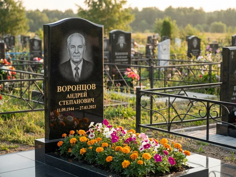 Гравировка фото на памятнике в Перми — готовый гравированный портрет на чёрном граните