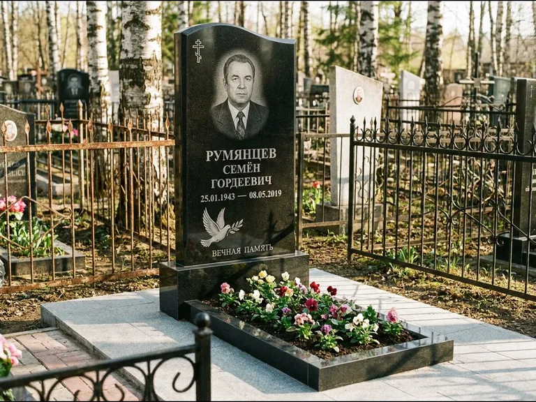 Памятник с гравировкой голубей — гравировка голубя с оливковой ветвью рядом с эпитафией, работа «Румянцев» в Перми