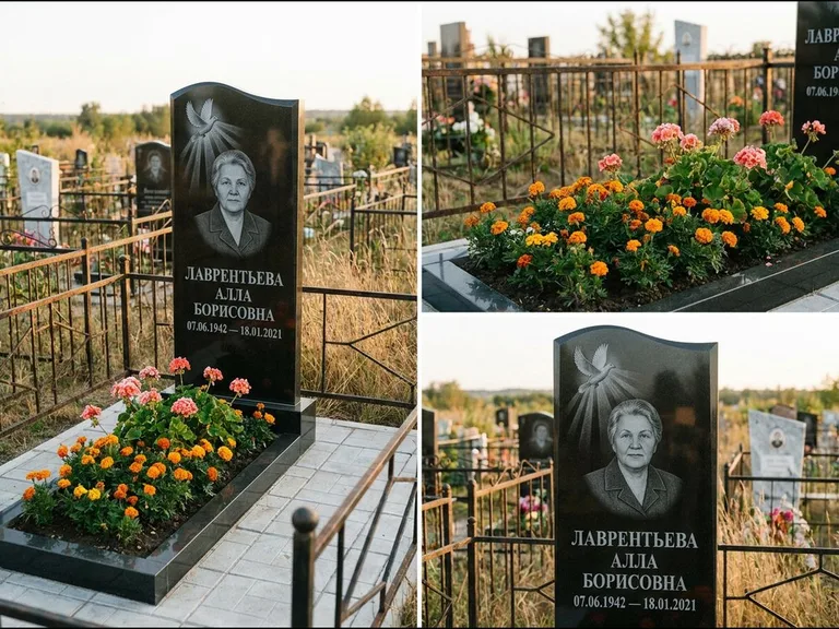 Памятник с гравировкой голубей — гравировка голубя в лучах света над портретом, работа «Лаврентьева» в Перми
