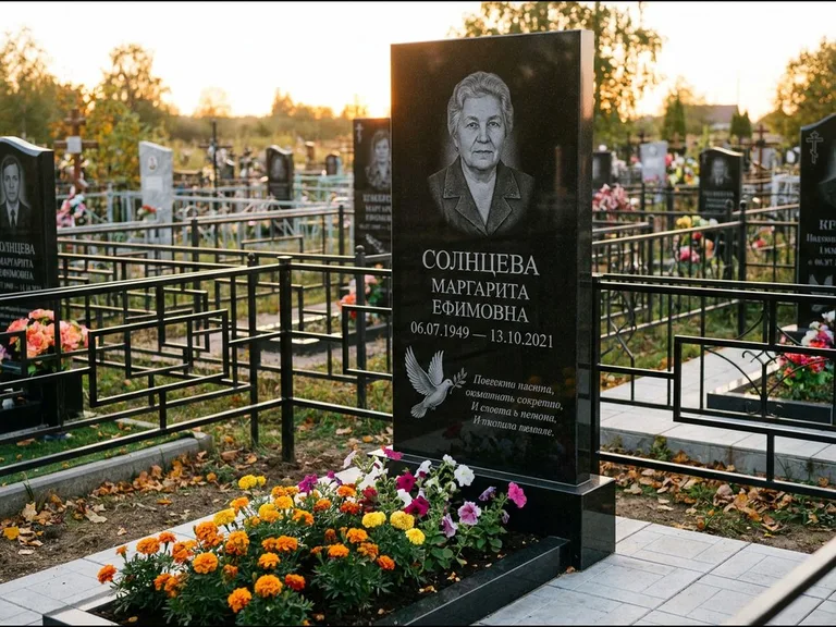 Памятник с гравировкой голубей — гравировка голубя с оливковой ветвью рядом с эпитафией, работа «Солнцева» в Перми
