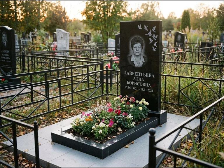 Памятник с гравировкой голубей — гравировка стаи голубей, взлетающей от угла стелы, работа «Лаврентьева» в Перми