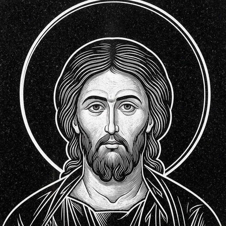 Эскиз иконы: Архангел Михаил — воинам и мужчинам, гравировка на памятник в Перми