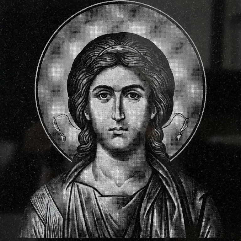 Эскиз иконы: Архангел Михаил (полутон) — образ архангела в полутонах, гравировка на памятник в Перми