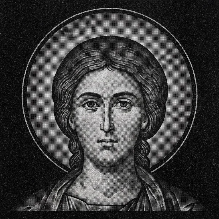 Эскиз иконы: Георгий Победоносец (полутон) — воинский образ, гравировка на памятник в Перми