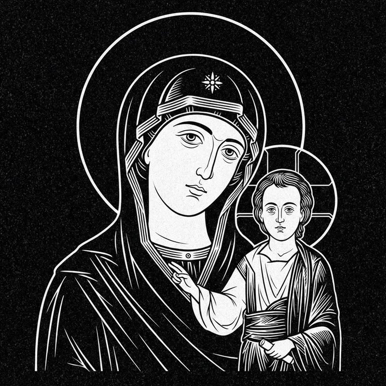 Эскиз иконы: «Утоли моя печали» — облегчение скорби, гравировка на памятник в Перми