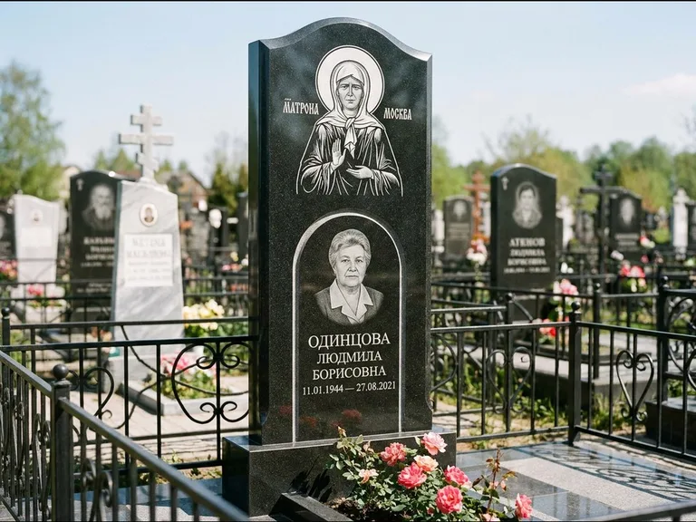 Памятник с гравировкой иконы — Владимирская икона Божией Матери с Младенцем, работа «Зотов» в Перми