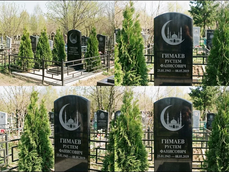 Памятник с гравировкой полумесяца — гравировка полумесяца над силуэтом мечети, работа «Гимаев» в Перми