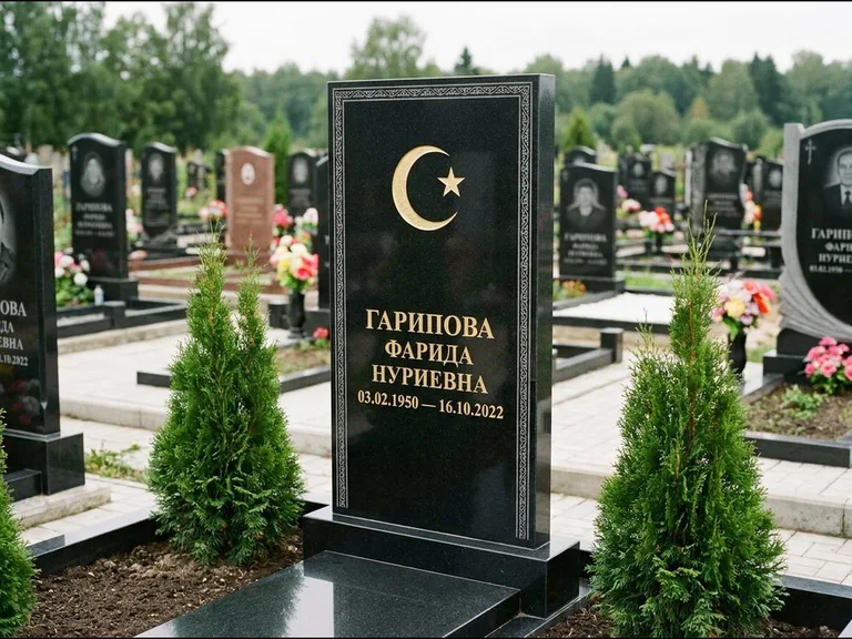 Памятник с гравировкой полумесяца — гравировка полумесяца, работа «Гарипова» в Перми