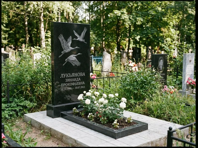 Памятник с гравировкой журавлей — гравировка журавлей, работа «Лукьянова» в Перми