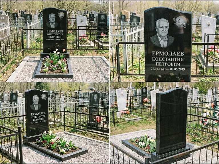 Памятник с гравировкой журавлей — гравировка клина журавлей на фоне солнечного диска, работа «Ермолаев» в Перми