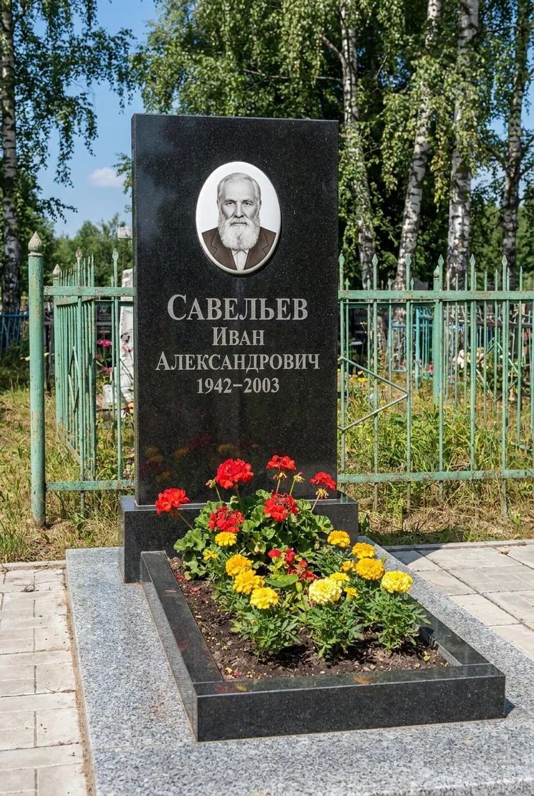 Гранитный памятник с портретом на Волковском кладбище