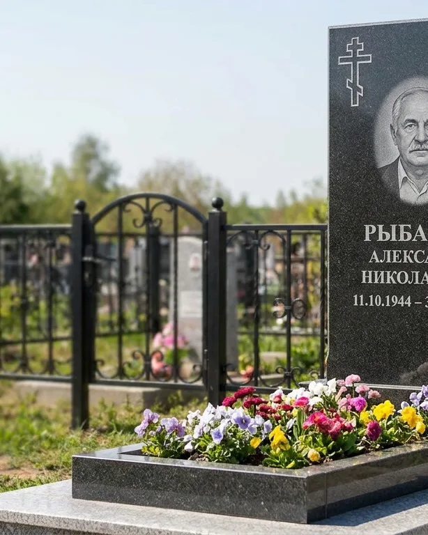Двойной памятник под ключ с ярким цветником в Перми