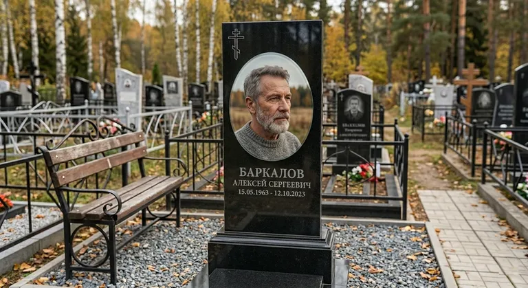 Овальный портрет на стекле на чёрной гранитной стеле в Перми